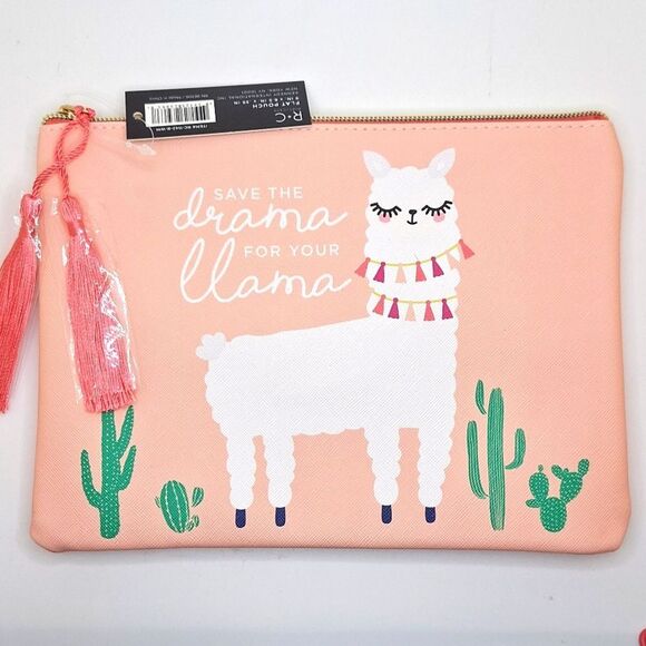 Save the drama llama cosmetic bag clutch zipper pouch funny llmama case - Picture 1 of 4